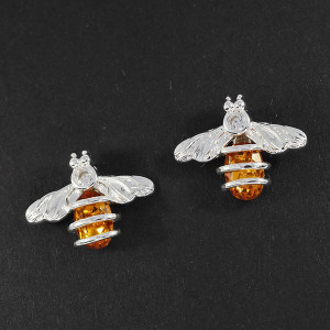 Honey Bee Coiled Silver Plated Stud Earrings