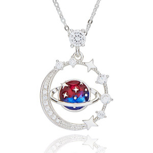 Celestial Vibrant Planet Silver Plated Necklace