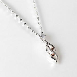 Polished Two Tone Ripple Heart Necklace