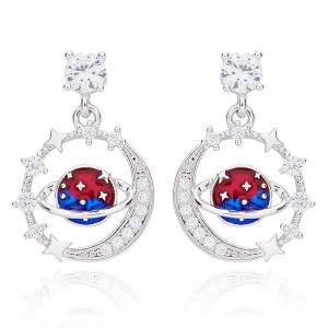 Celestial Vibrant Planet Silver Plated Earrings