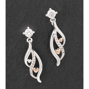 Polished Two Tone Ripple Heart Earrings